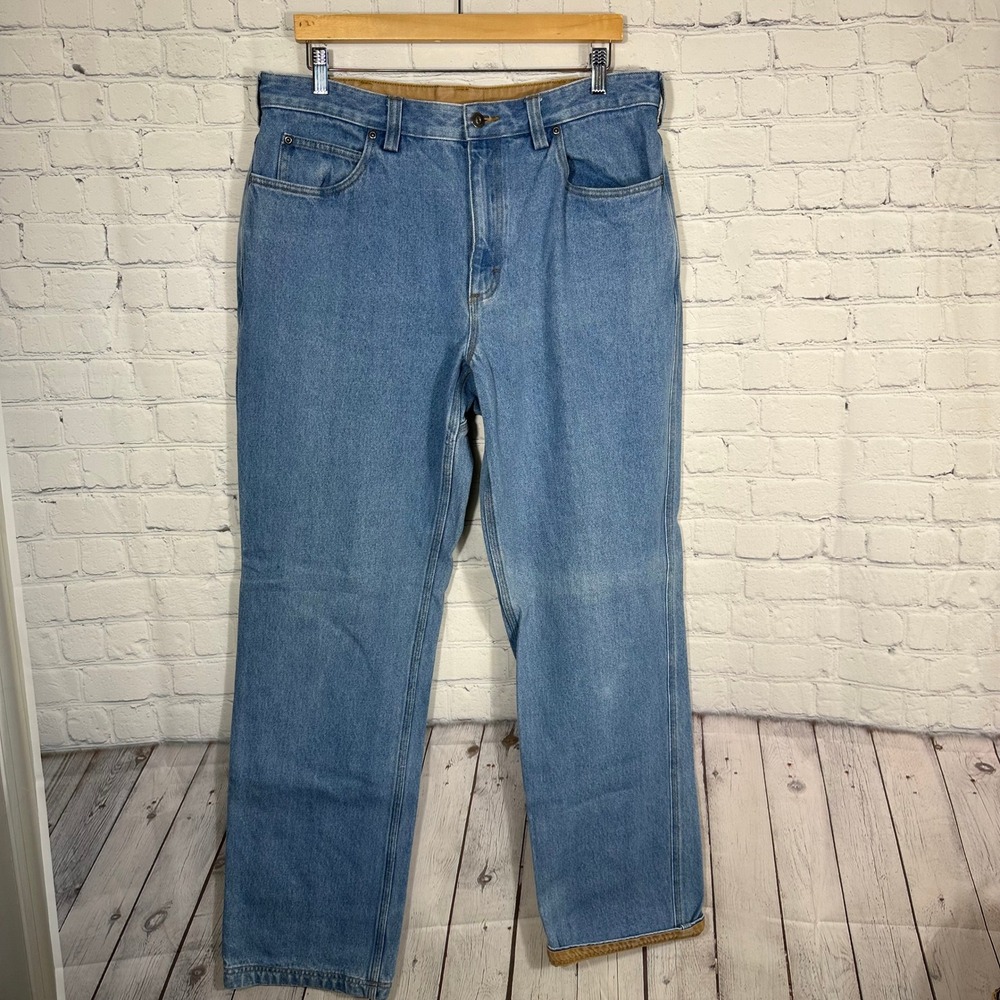 Duluth Trading Co Mens Flannel Lined Denim Jeans Light Wash Straight Leg 36